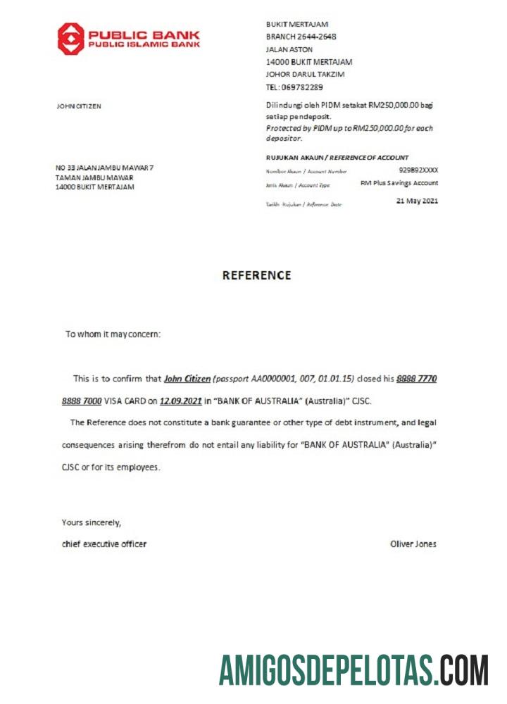 Referência de fechamento de banco público da Malásia modelo